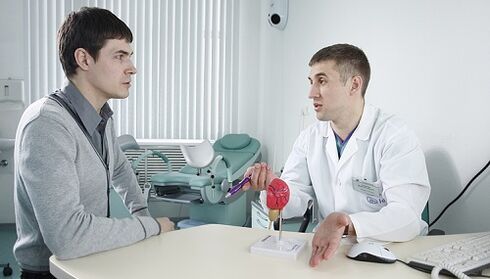 The doctor prescribes treatment for prostatitis with a device.